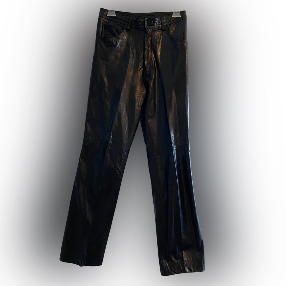 Vintage Neto Leather Biker Goth Pleated Boot Cut Pants Black Size Small